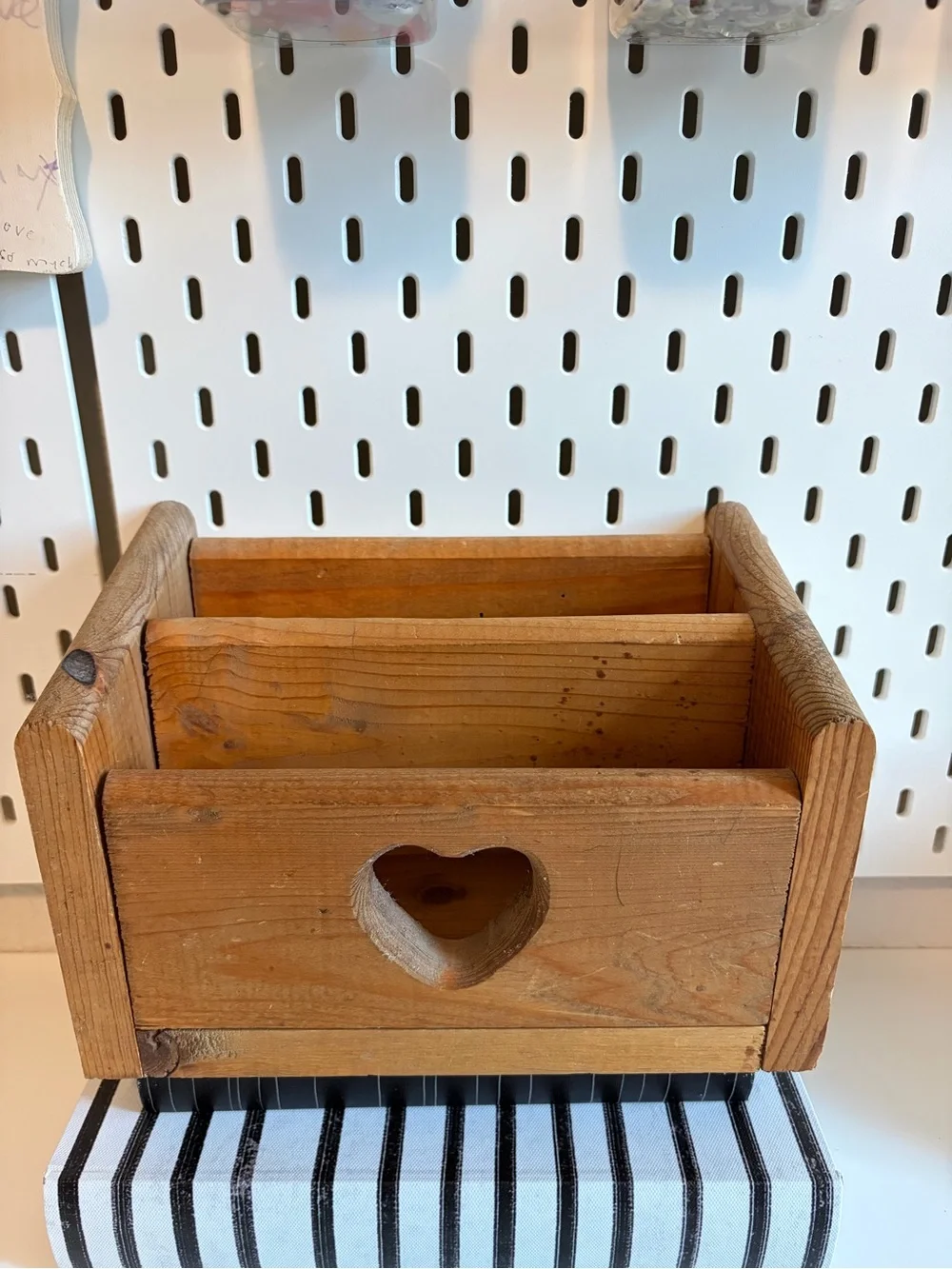 Vintage Rustic Wooden Remote Caddy with Heart Cutout